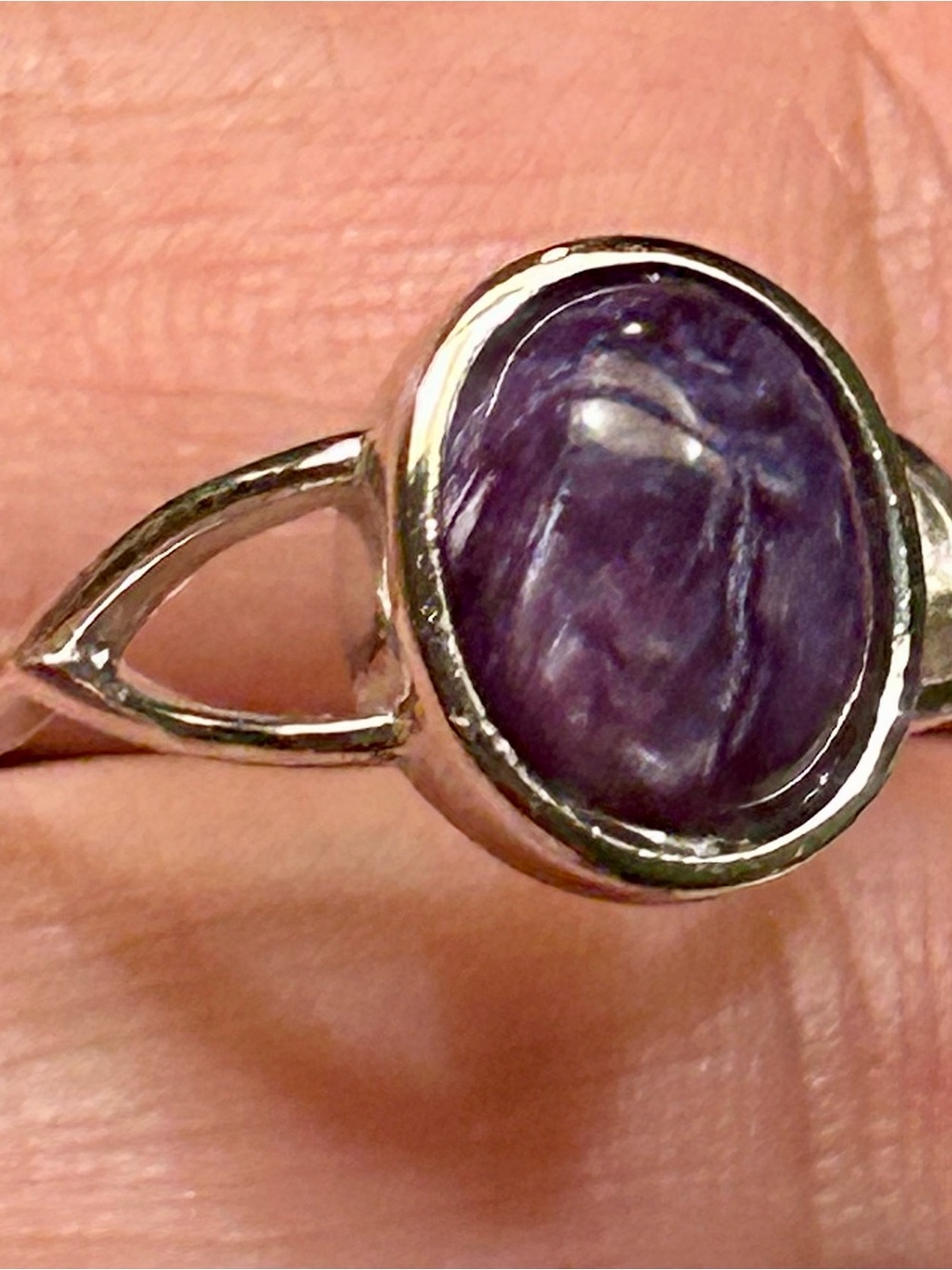 Sterling Silver S925 Purple Russian Charoite Crystal  S 925 Size 7 Celtic Knot